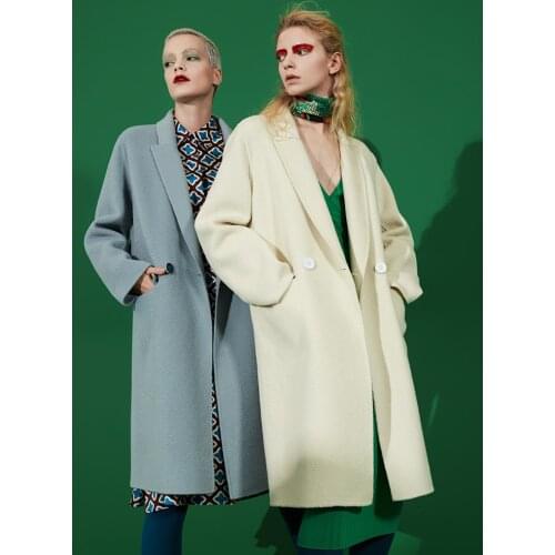 Hepburn Style High-end White Double-sided Cashmere Coat Womens Mid Long New Tweed Celebrity Tweed Coat of 2021