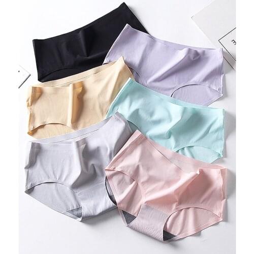 Summer Sexy Ice Silk Modis Tanga Lingerie Seamless Breathable Big Size Panties WomenS Underwear Mid-Waist Crotch Cotton Briefs