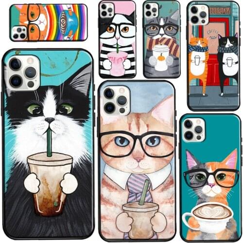 Cute Coffee Milk Cat For iPhone 12 mini 11 Pro Max Phone Case For iPhone 7 8 Plus 6S X XR XS Max SE 2020 Coque