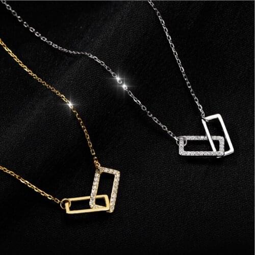 Double Square Minimalist Cubic Zirconia Pendant Necklace Chain Pendant Women Necklace Jewelry TT@88