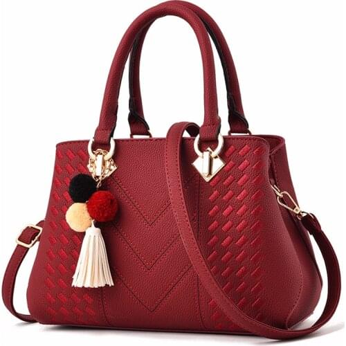 Fashion Women Handbags Tassel PU Leather Totes Bag Top-handle Embroidery Crossbody Bag Shoulder Bag Lady Simple Style Hand Bags