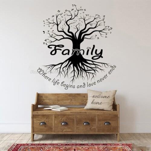 Family Big Tree Silhouette Wall Stickers Living Room Bedroom Wall Decals Family Phrases Poster Home Art Decor Wallpaper LL2075