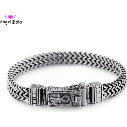 8mm New Egyptian Ankh Symbol of Life Charm Bracelets For Men Women Stainless Steel Mesh Linking Chain Bracelet Jewelry