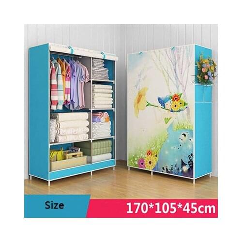 New Hot 3D Cartoon Pattern Folding Cloth Wardrobe Closet Decorate Storage Cabinet Bedroom Assembly Wardrobe Home Furniture