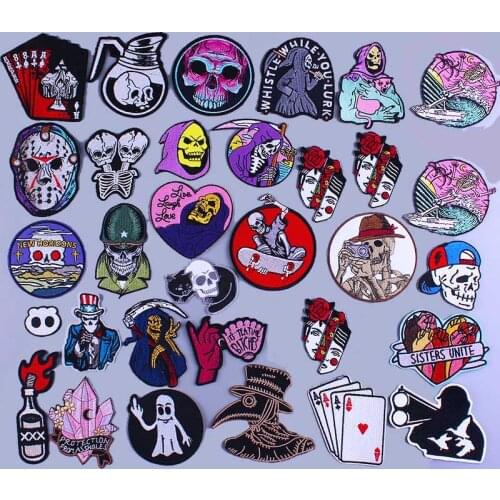Punk/Skull Embroidery Patch Iron On Patches On Clothes Motorcycle/Joker Patch Embroidered Patches For Clothing Stickers Stripes