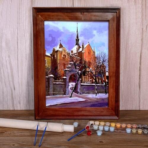 Landscape Winter In Lviv Painting By Numbers Set Acrylic Paints 50*70 Canvas Pictures Decorative Paintings Adults Drawing