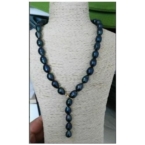 Stunning AAA12-13mm tahihtian black green baroque pearl necklace 24inch
