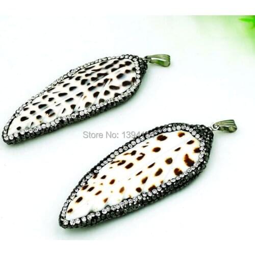 Carved Marine Shellfish Around Pave CZ Leaf Pendants Silver Plated, CZ Paved On The Side Approx 63*23 mm