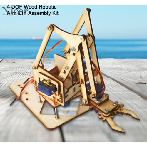 Brand New 4 DOF Wood Robotic Arm High Quality Sg90 Servo for Arduino Raspberry Pie SNAM1500 College Students DIY Enthusiasts Set