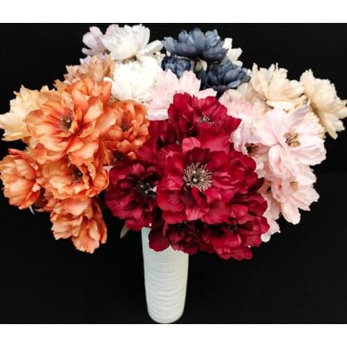 Pink Silk Peony Wedding Home Diy Decor High Quality Bouquet 3 Peony Artificial Flowers Foam Accessories Craft White Fake Flower