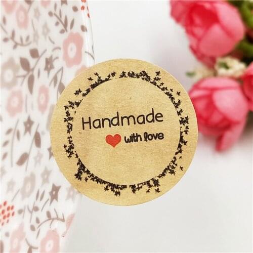 Self-adhesive Handmade With Love Paper Stickers For Souvenir Gift Present Packing Ornament No Glue Paper Sticker DIY 300Ps/Lot