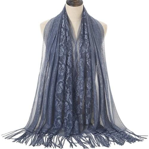 Solid Color Embroidered Scarf Tassels Scarf Shawl Flower Spanish Mantilla Lace Scarf Muslim Women Hijab Polyester Womens Cape