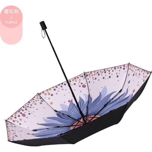 Black Coating Sunshade UV Protection Men and Women Beautiful Three Folding Sunny and Rainy Dual-Purpose Umbrella 8 Bones