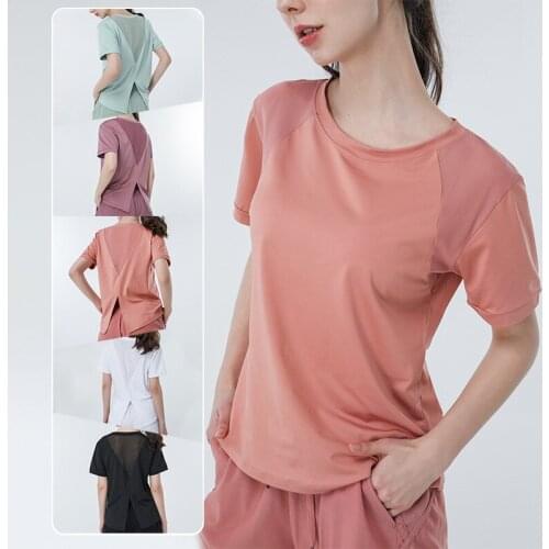 Fitness top women loose yoga clothes summer thin mesh breathable quick-drying running sports short-sleeved t-shirt