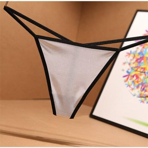 Hot Sexy European And American Hot Simulation Silk Satin Womens Cotton Panties Lady Seamless Thin Belt T-shaped Thong