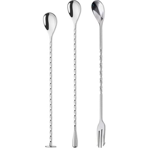 UPORS 10Pcs/Set Bar Spoon 10/11/12/13 inch Stainless Steel Cocktail Spoon Muddler Cocktail Shaker Mixing Spoon Bartender Tools