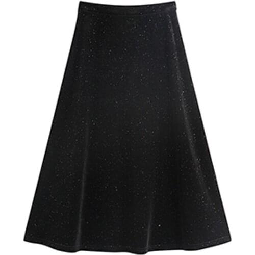PERHAPS U A Line Black Bling Velvet Midi Skirt High Street Empire Vintage Retro Women S0212