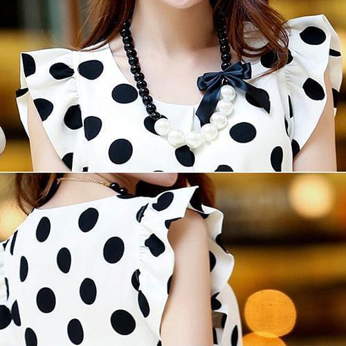2020 Women Summer Casual Polka Dot Round Neck Short Sleeve Shirt Top Chiffon Blouse Female Tops