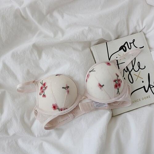 Embroidery quality thin upper and lower cup womens bra concentrated collection of sweet flower underwear plus size lingerie