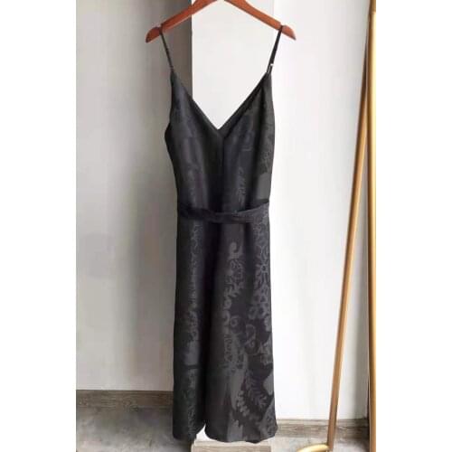 Ladies Black Jacquard Strap Midi Dress With Ties Waist