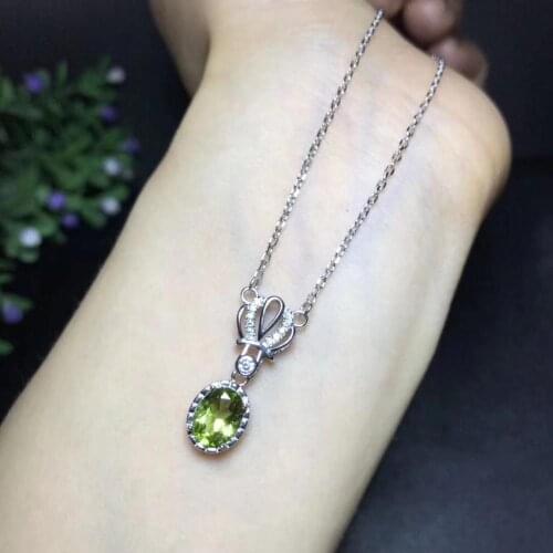 Crown style natural olivine Necklace 925 Sterling Silver Lady jewelry pendant