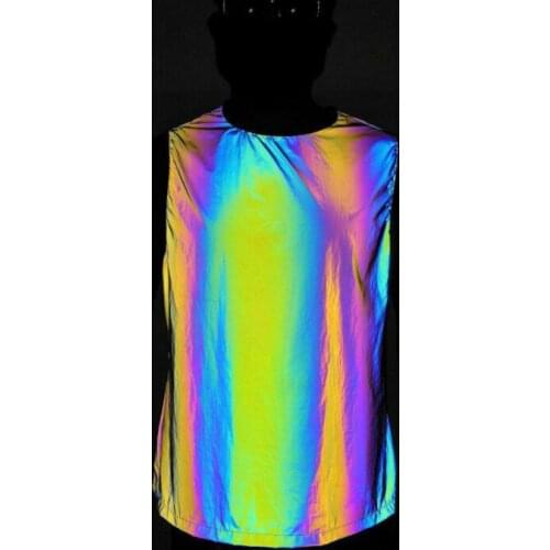 New Mens/womens Colorful Reflective Vest Sleeveless T-shirt with The Same Paragraph Hip-hop Streetwear Singer Loose Waistcoat