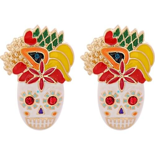 ZHINI New Korean Gold Color Alloy Dangle Earrings for Women Personality Punk Skull Earring Statement Jewelry boucle d’oreille