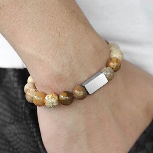 10mm Natural Stone Bead Bracelet For Men Women Stretch Personalized Engraving Chrysanthemum Yoga Meditation 17-20cm LPZ0111310