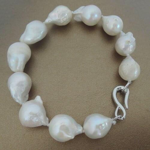 100% nature freshwater pearl bracelet with big baroque shape-nature colors-13-15 m big baroque pearl