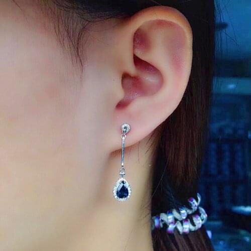 100% Natural Sapphire Drop Earrings for Party 5mm*7mm Chinese Sapphire Earrings Solid 925 Silver Sapphire Jewelry