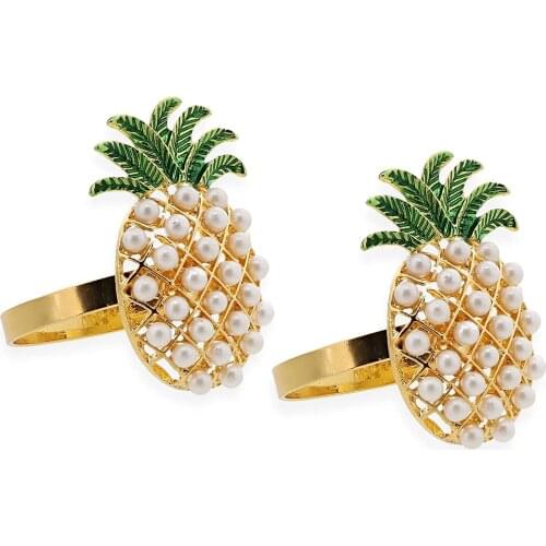 4/6/12pcs Alloy Home Pineapple Metal Napkin Ring Pearl Napkin Buckle for Christmas, Holidays, Wedding, Halloween Party, Dinners