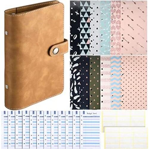 A6 PU Leather Notebook Binder 6 Ring Binder Sets,12 Budget Envelope Systems,12 Expense Budget and 24 Bill Plan Labels
