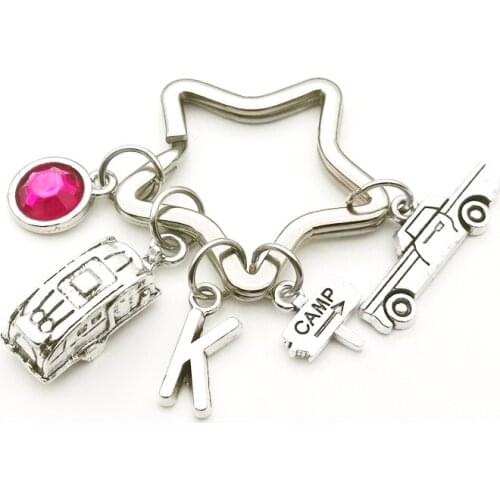 26 Letters Travel Souvenir Keychain Nine-color Stone Camping Star Key ring Jewelly Bag Charm Gift for Men Women Couple Key chain