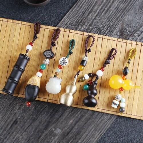 WEIYU Fashion Bodhi Seed Handcrafted Lotus Flower Keychain Elegant Gourd Wood Key Chain Key Ring For Women Girl Ethnic Jewelry