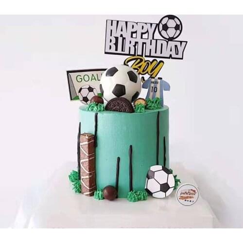 Creative Football Sports Theme Happy Birthday Cake Toppers Cartoon Boy Birthday Cupcake Topper Decoration Kids Birthday Party