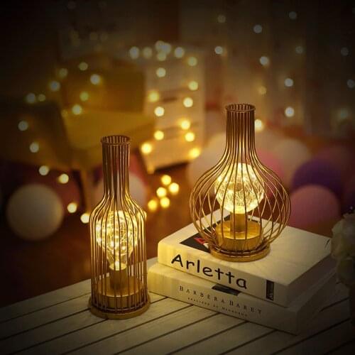 Bedroom Creative Night Light LED Wine Bottle Shape Battery Light Decoration Copper Wire Shaped Iron Art Small Table Lamp