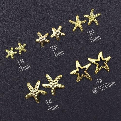 1000pcs/Pack Gold 3D Metal Starfish Nail Art Decorations Tools Rhinestone Stud Nail Tips Stickers Accessory Slice Flakes