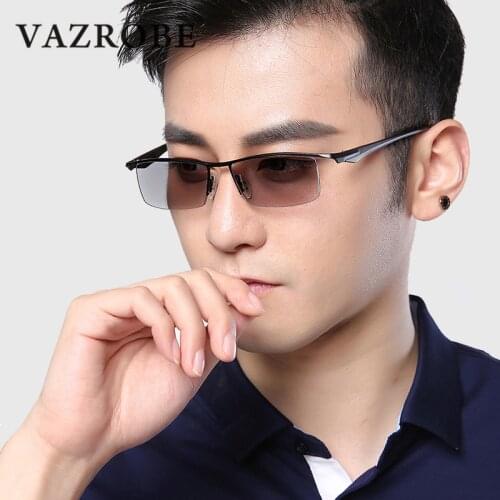 Vazrobe Mens Photochromic Sunglasses (clear Indoor, Dark Outdoor) Chameleon Glasses for Man Semi Rimless UV400 Driving Myopia