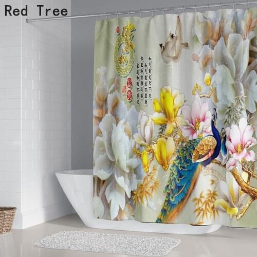 Wholesale Digital Printing Shower Curtain Peacock Flower Design Screen Cover Bathroom Cute Decor 180*180cm Customized Curtains