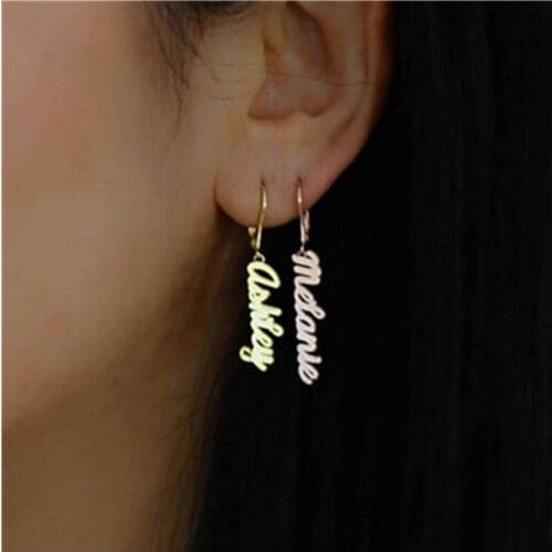 Rose Gold Personalized Name Earrings BFF Gift Custom Jewery Nameplate Drop Earring Stainless Steel For Women Oorbellen