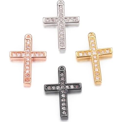 20pcs Brass Micro Pave Cubic Zirconia Latin Cross Charms Pendants for necklace jewelry making DIY Decor Accessories 15x10x2mm
