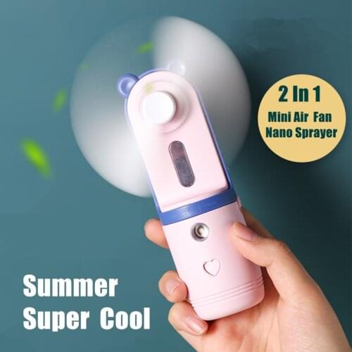 Portable 2 In 1 Mini Fan Humidifier USB Rechargable Air Cooler Handheld Cute Nano Mist Sprayer Cooling Fans for Home Outdoor