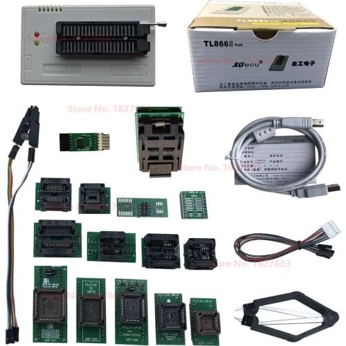 Black Edition V10.27 XGecu TL866II Plus USB Programmer 15000+IC SPI Flash NAND EEPROM MCU PIC AVR+15PCS ADAPTER+SOIC8 Testclip