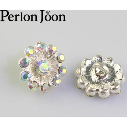 10pcs 13mm Mini Sun flowers fashion Ab Crystal Rhinestone metal button for Clothing To Wedding Dress Accessories For Sewing 020