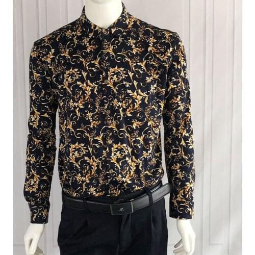 New Mens Long Sleeve Cotton Business Leisure Middle Aged Father Dress Flower Shirt Grandfather Coat Gentleman Autumn Caiziyijia