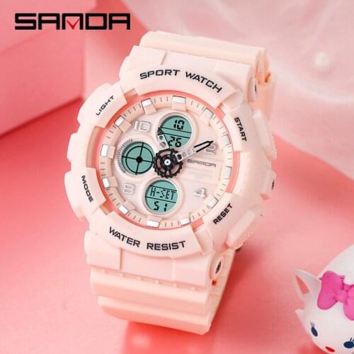 SANDA Fashion New Women Sports Watch G Waterproof Digital LED Ladies Shock Military Electronic Army Wristwatch Clock Womens 6027