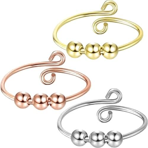 Fidget Beads Fidget Ring Spinner Single Coil Spiral Fidget Ring Beads Rotate Freely Anti Stress Anxiety Ring Toy For Girl Women