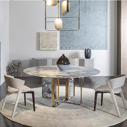 Light luxury natural marble dining table and chair home designer Italian Pandora rock slab round dining table CC Hanjiang Snow