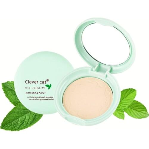 Clever cat 4 Colors Mineral Pressed Powder Mint Natural Minerals Oil control Silky Refreshing Face Powder With Puff and Mirror