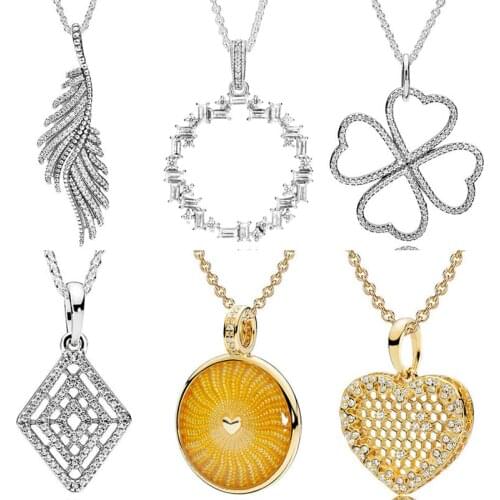 Majestic Feathers Petals of Love Heart Clover Shards Of Sparkle 925 Sterling Silver Necklace For Europe Bead Charm DIY Jewelry